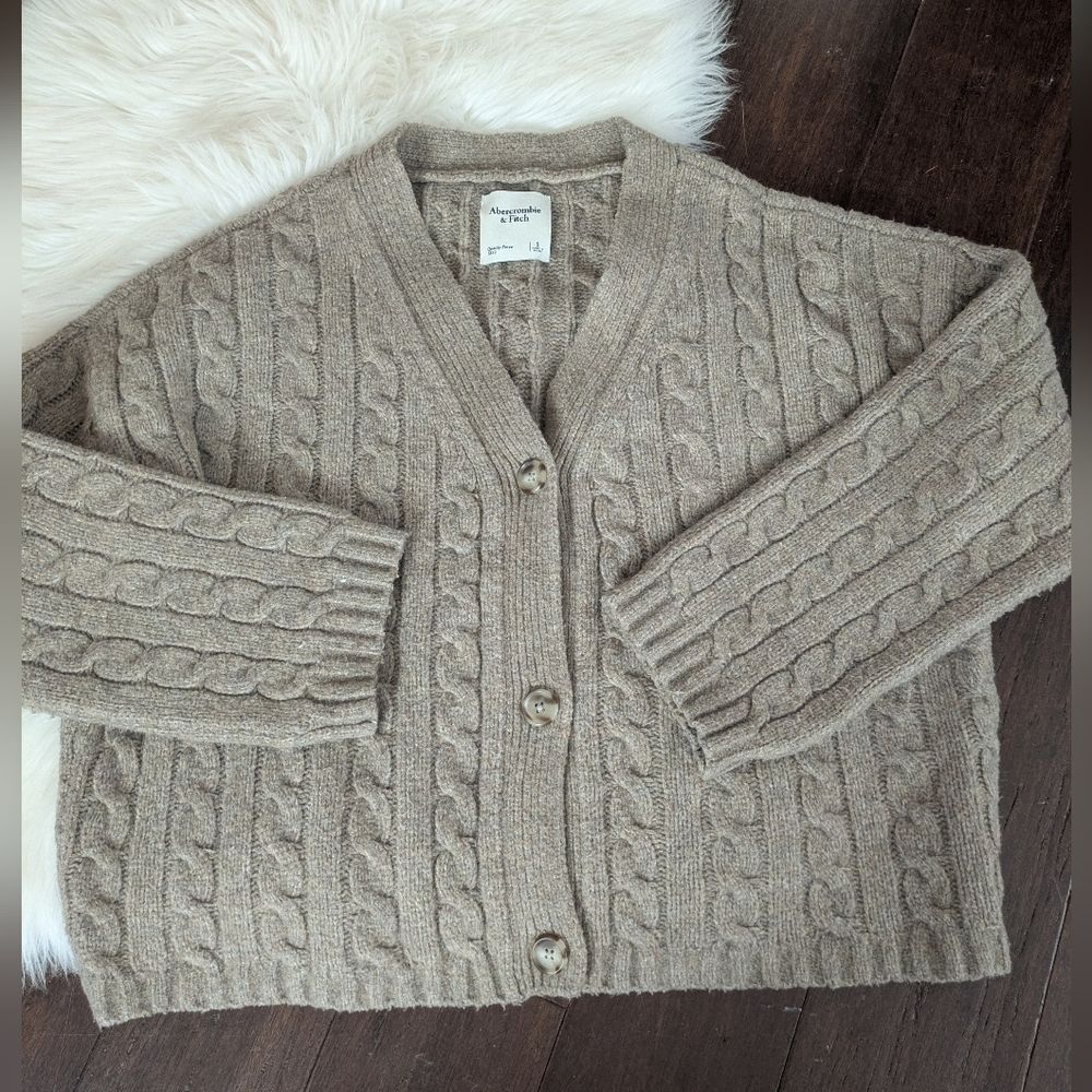 Abercrombie & Fitch Taupe Cable Short Crop Cropped Knit Button Cardigan S Small